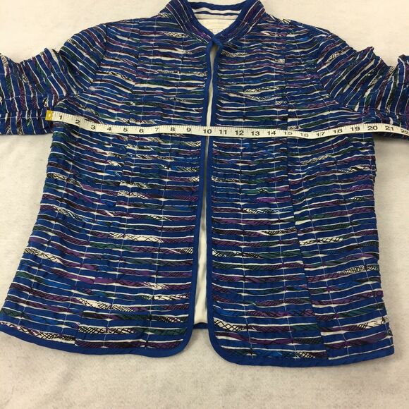 Chicos Open Front Over Jacket Size 1 Womens Medium Blue Striped Blazer M - Picture 5 of 7
